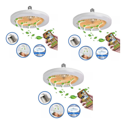 Kit 3 Lâmpada De Ventilador De Teto Led Ajustável  E27 30w.