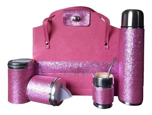 Set Matero Completo Forrado Eco Cuero Fucsia Brillante