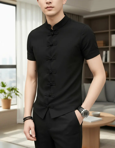 Camisa Hombre Cuello Mao Manga Corta Botón Chino - Bruce Lee | MercadoLibre