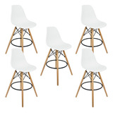 Kit 5 Banqueta Charles Eames Eiffel Wood Design Base Madeira Acabamento Da Estrutura Preto Cor Branco