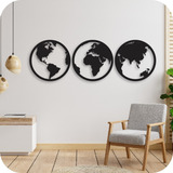 Cuadro Calado Mapa Mundi Circular Set X3 Mdf  Listo P/colgar