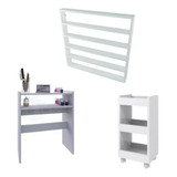 Kit Conjunto Mesa + Carrinho + Expositor Salão Cor Branco