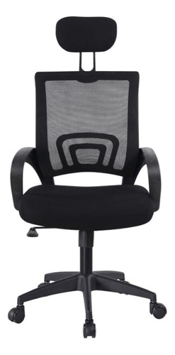 Silla De Oficina Giratoria Con Cabecero Y Reposabrazos Negro