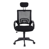 Silla De Oficina Giratoria Con Cabecero Y Reposabrazos Negro