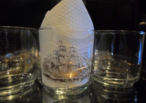 6 Vasos Whisky Antiguos Con Grabado De Fragatas En Dorado!