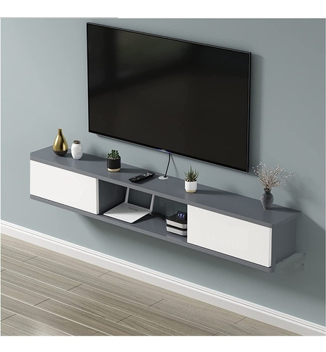 Repisa Slim Mesa Tv 2 Puertas Gris-blanco 120x23x20