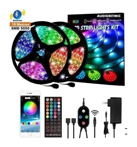 Tira Led Rgb 5050 Kit 20 Mts Fuente Bluetooth Ritmica