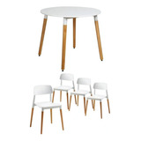 Juego De Comedor Más Que Sillas Eames Milan Color Blanco Con 4 Sillas Diseño Moderno Mesa Redonda De 90cm De Largo Máximo X 90cm De Ancho X 75cm De Alto