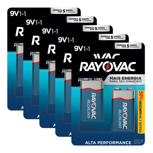 10 Pilhas Bateria 9v Alcalina Rayovac 5 Cartelas