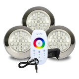 Kit 3 Led De Piscina Power 5w Inox Rgb + Comando E Fonte