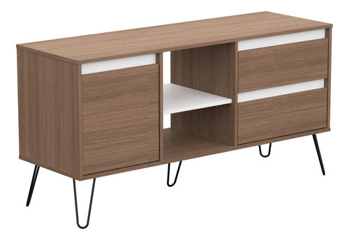 Vajillero Nórdico Patas Hierro Mueble Living Comedor Color Carvalho Mezzo/blanco