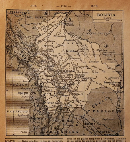 Cartografía Antigua Bolivia. Circa 1930. 13 X 15 Cm