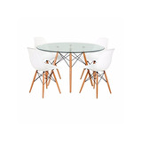 Combo Mesa Redonda Eames Vidrio 80cm + 4 Sillas Eames 