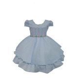 Vestido Infantil Da Cinderela Azul+tiara+luvas+bico De Festa