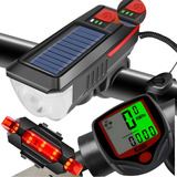 Farol Bike Buzina Solar/usb+ Led Traseiro + Velocimetro Bike