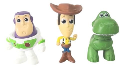 Kit De 3 Bonecos Miniaturas Toy Story Wood, Buzz E T Rex