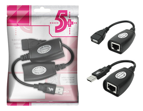 Cabo Extensor Usb Via Cabo Rede Lan Rj45 Até 50 Metros 5+ Cor Preto