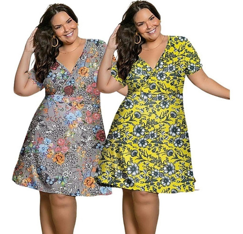 Vestido Transpassado Floral Plus Size Moda Evangélica Verão