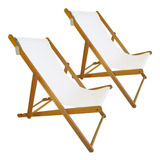 Set 2 Reposeras Madera Lona Plegable Para Pileta Playa Patio