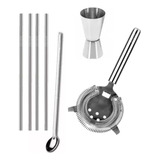 Kit Set Bartender Barman Colador Jigger Sorbetes Cuchara