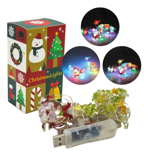 Serie Navideña Multicolor 20 Leds Figuras Navideñas 2 Metros