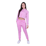 Kit Feminino Cropped Rosa E Calça Rosa Jogger De Moletom