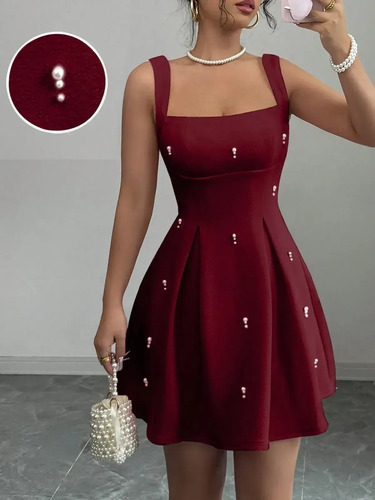 Vestido Elegant De Mujer Con Tirantes De Color Liso Y Perlas | MercadoLibre