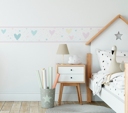 Faixa Decorativa Infantil Bebê Papel Parede Corações Fx484