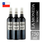 Caixa De 3 Vinhos Tinto Chileno La Moneda Malbec Chile 750ml