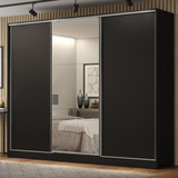 Guarda Roupa Casal 100% Mdf Madesa Royale 3 Portas Espelho Cor Preto