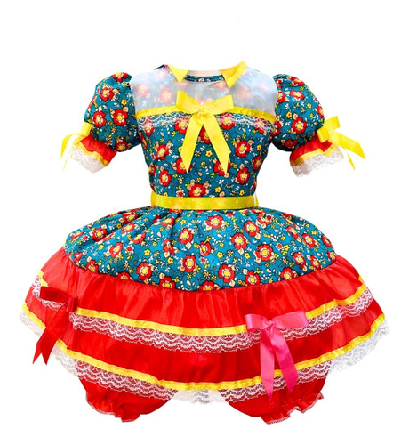 Vestido Festa Junina Infantil Caipira Com Shorts Verde