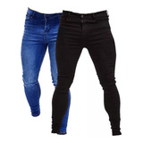 Jean Chupin Hombre Combo Pack X2 Elastizado Negro Y Francia