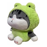 Peluche Gatito Kawaii Enojado Disfraz Ranita Mediano Envio