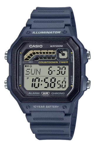 Reloj Casio Digtal Ws-1600h-2a Deporte Luz Wr100m Crono Azul