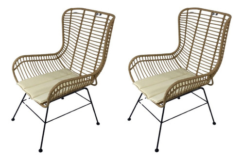 Par Sillones 1 Cuerpo De Rattan Natural Denver Con Almohadon