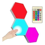 Juego De 3 Luces Led Hexagonales Rgb Con Control Remoto Color Blanco