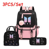 Juego De 3 Mochilas K-pop Bts+bolsa De Almuerzo+bolsa De Láp