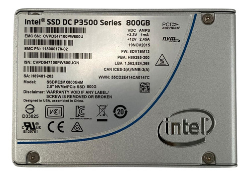 Hd Ssd Intel 800gb Nvme 2,5  P/n: 118000178-02 - Enterprise