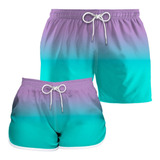 Kit Short Casal Mozao Praia Estampado Colorido Lançamento