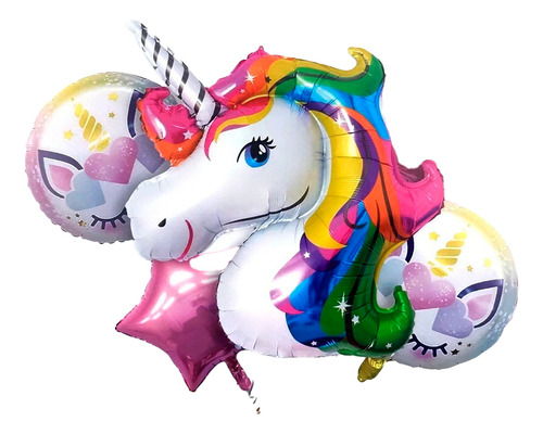 Decoración Globos Unicornio Estrellas Moradas Arcoiris