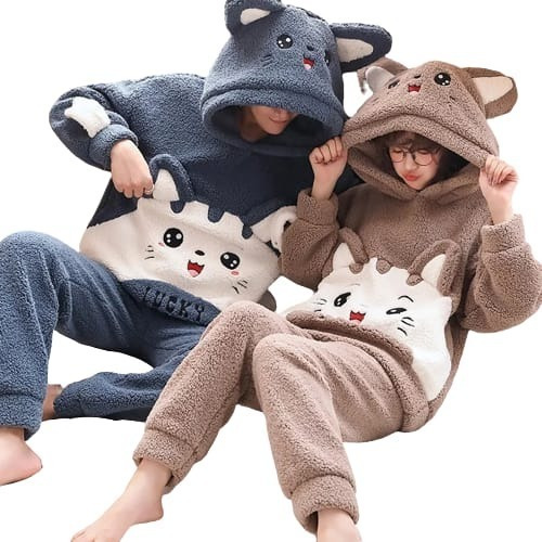 Pijama De Polar Invierno Para Parejas De Dormir Gruesa P5.