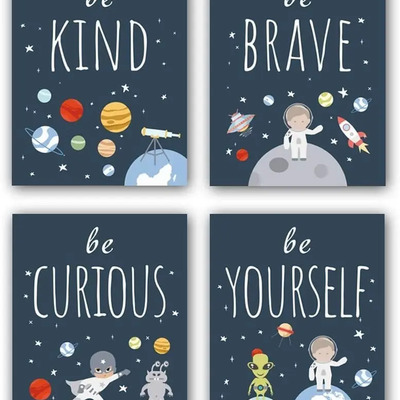Set 4 Cuadros Decorativos Habitacion Niño Astronauta 30x40cm | Meses sin interés
