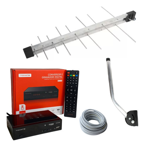 Kit Conversor Digital Hd E Antena Externa De 20 Elem -14 Dbi