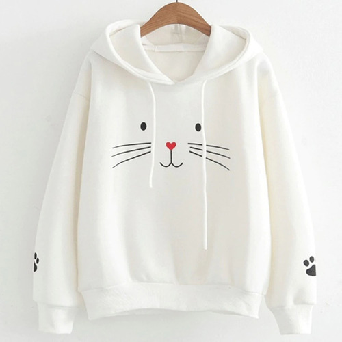 Saco Hoodies Capota Diseño Gata Adulto Algodón Perchado