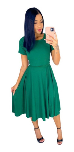 Vestido Midi Godê Manga Curta Moda Evangélica Pronta Entrega