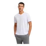 Camiseta Básica Masculina Flamê Branca Decote V Slim Hering