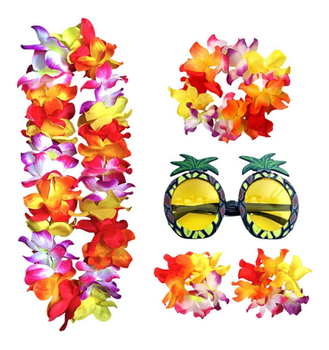 Conjunto De Disfraz De Collar Hawaiano Para Mujer, Vestido