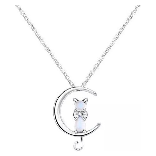 Hermoso Collar Gato Luna Plata De Ley 925 Piedra Lunar C016