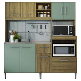 Cozinha Compacta Mademovel 2203 Jasmine 200x186x52cm Cor Carvalho/verde