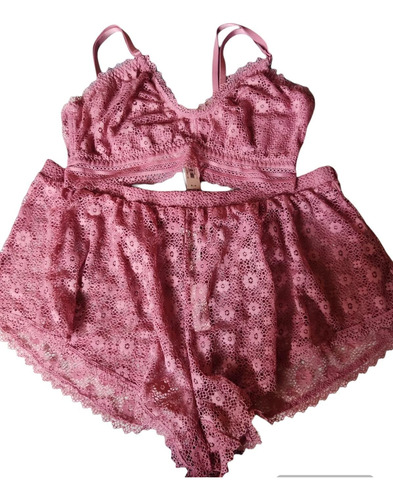 Babydoll Feminino Victoria Secrets Renda Rosa